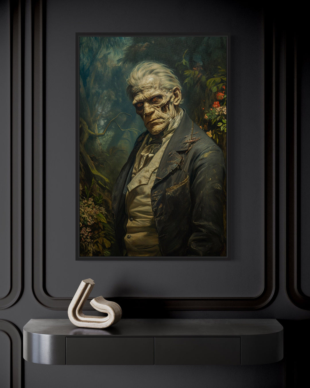 Library Wall Decor - Gothic Frankenstein's Monster Framed Canvas Wall Art