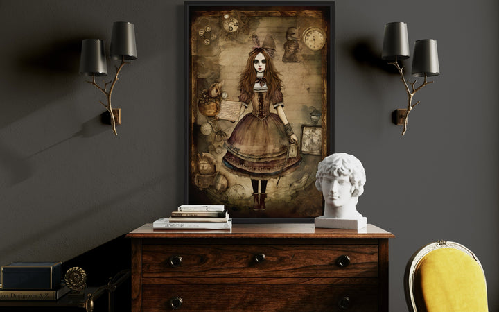 Library Wall Decor - Gothic Grunge Alice In Wonderland Framed Canvas Wall Art