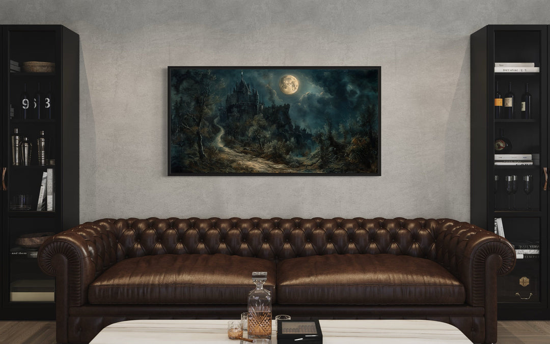 Gothic Haunted Dilapidated Castle Under Moon Dark Halloween Artwork