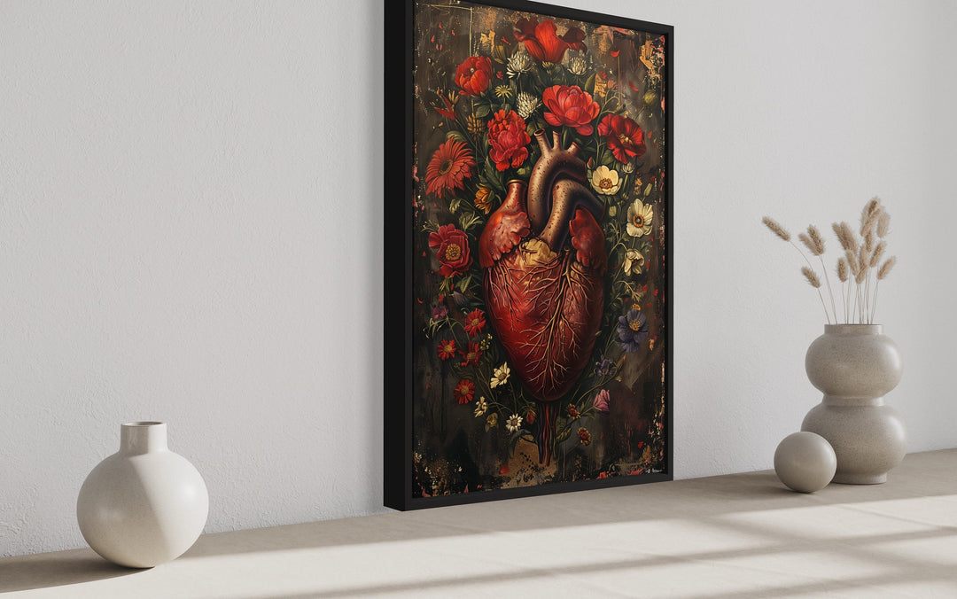 Gothic Human Heart And Flowers Framed Halloween Wall Art