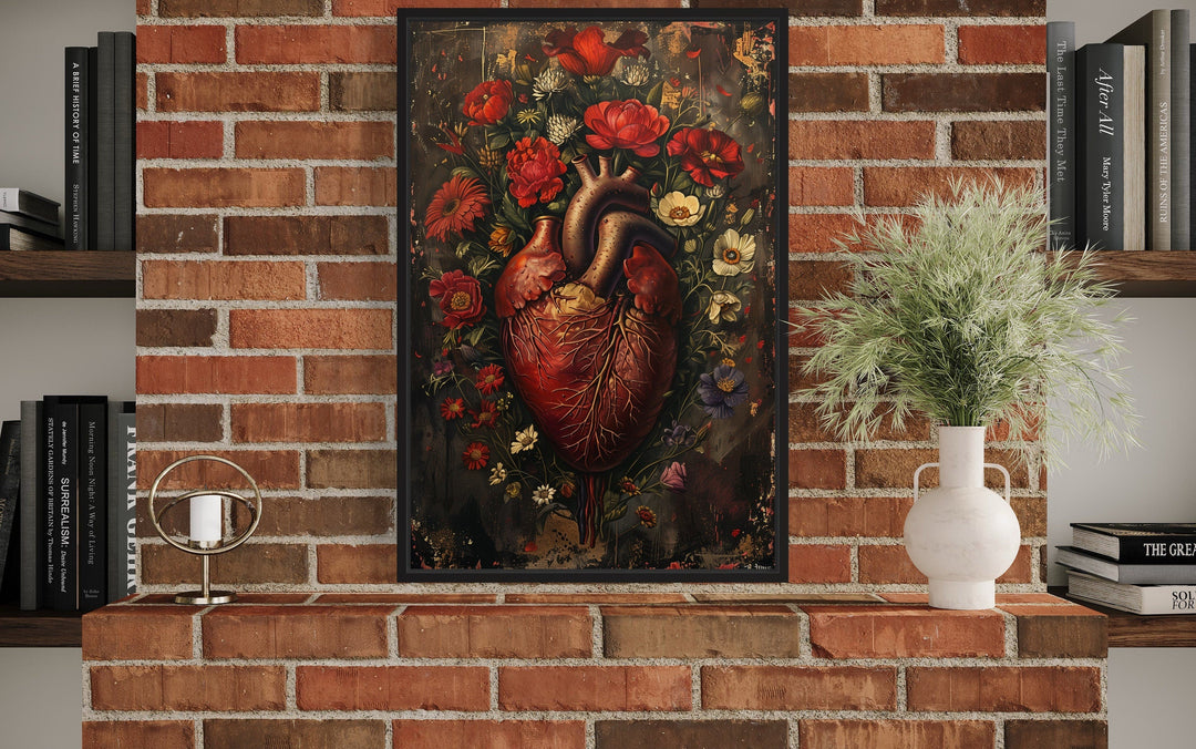 Gothic Human Heart And Flowers Framed Halloween Wall Art