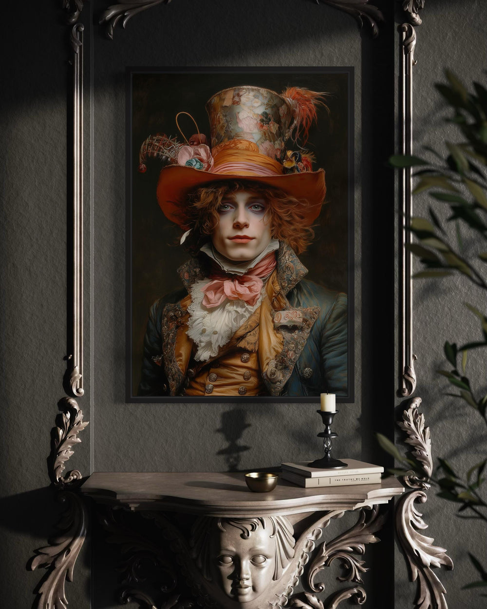 Library Wall Decor - Gothic Mad Hatter Framed Canvas Wall Art