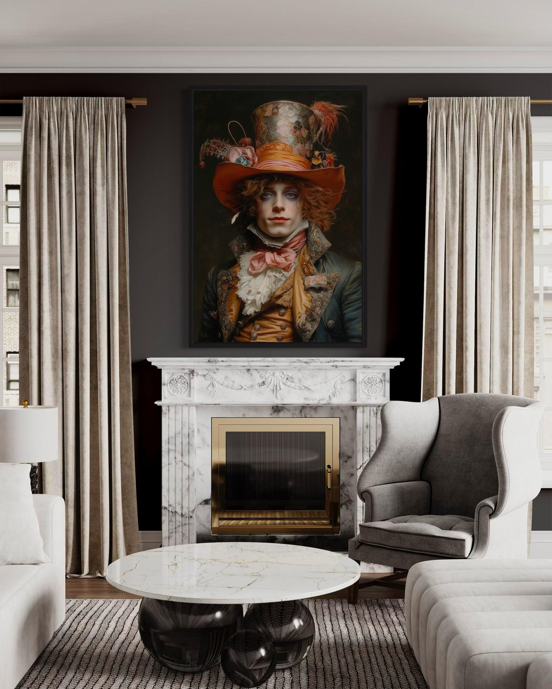 Library Wall Decor - Gothic Mad Hatter Framed Canvas Wall Art