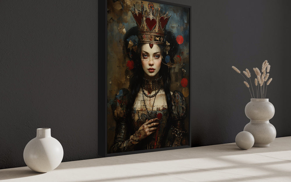 Library Wall Decor - Gothic Queen of Hearts Framed Canvas Wall Art