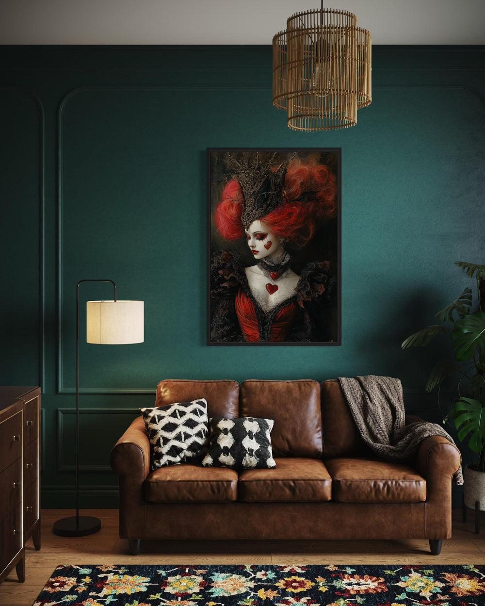 Library Wall Decor - Gothic Queen of Hearts Framed Canvas Wall Art