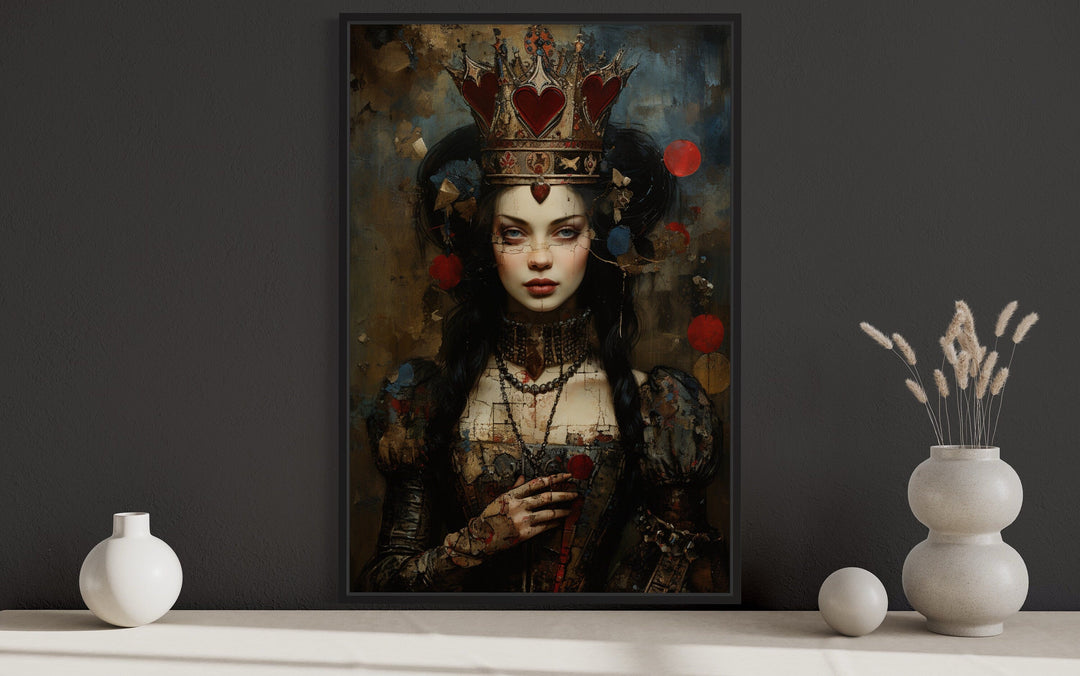 Gothic Queen of Hearts Framed Canvas Wall Art close up