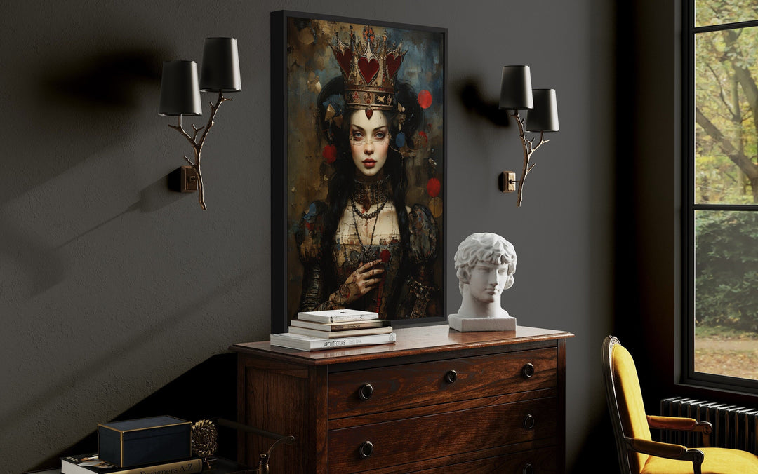 Gothic Queen of Hearts Framed Canvas Wall Art in gothic room