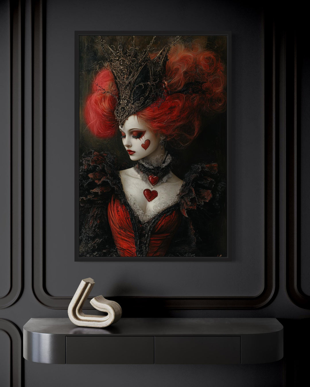 Gothic Queen of Hearts Framed Canvas Wall Art