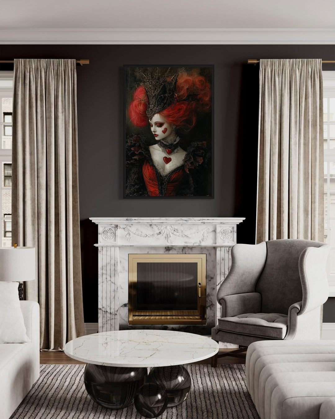 Library Wall Decor - Gothic Queen of Hearts Framed Canvas Wall Art