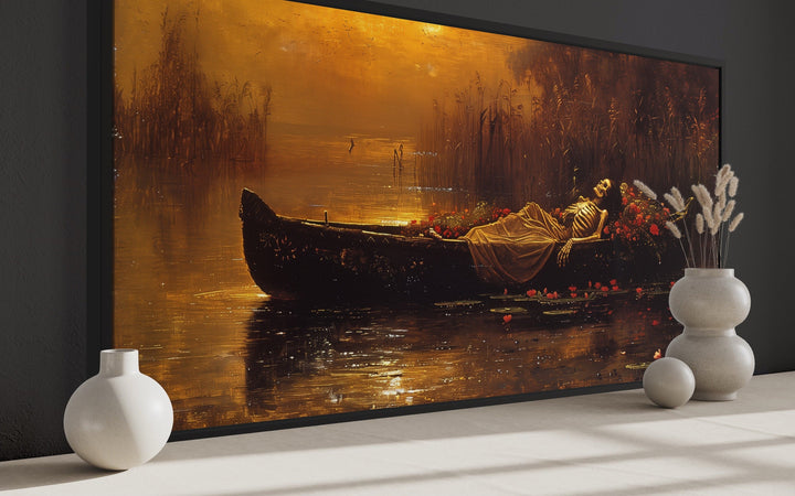 Gothic Skeleton Wall Art – Lady of Shalott Canvas Print | Vintage Halloween Decor