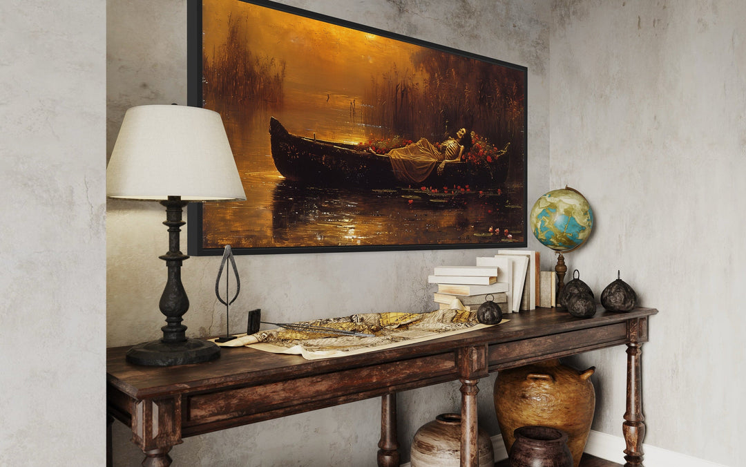 Gothic Skeleton Wall Art – Lady of Shalott Canvas Print | Vintage Halloween Decor