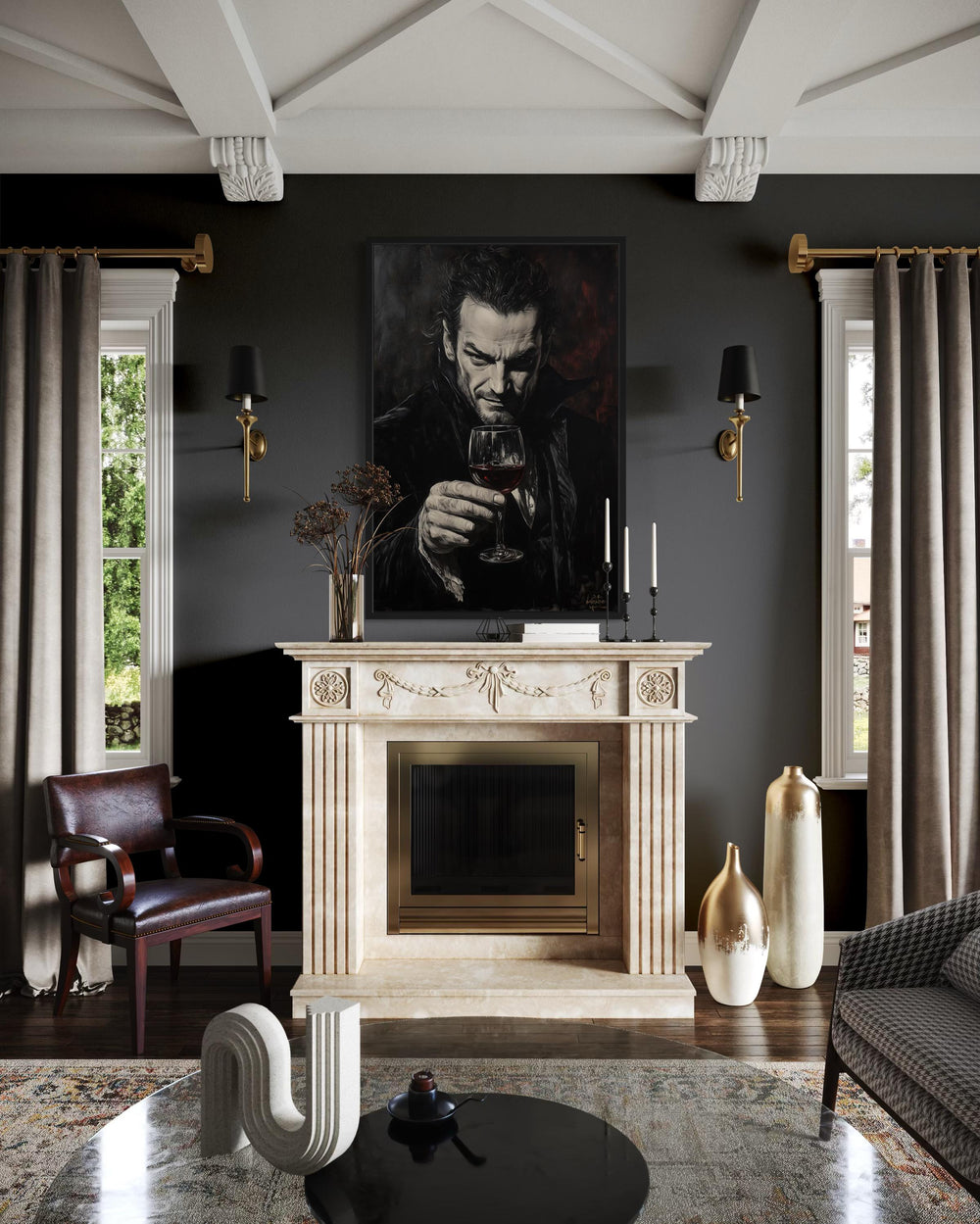 Gothic vampire with red wine canvas wall art.