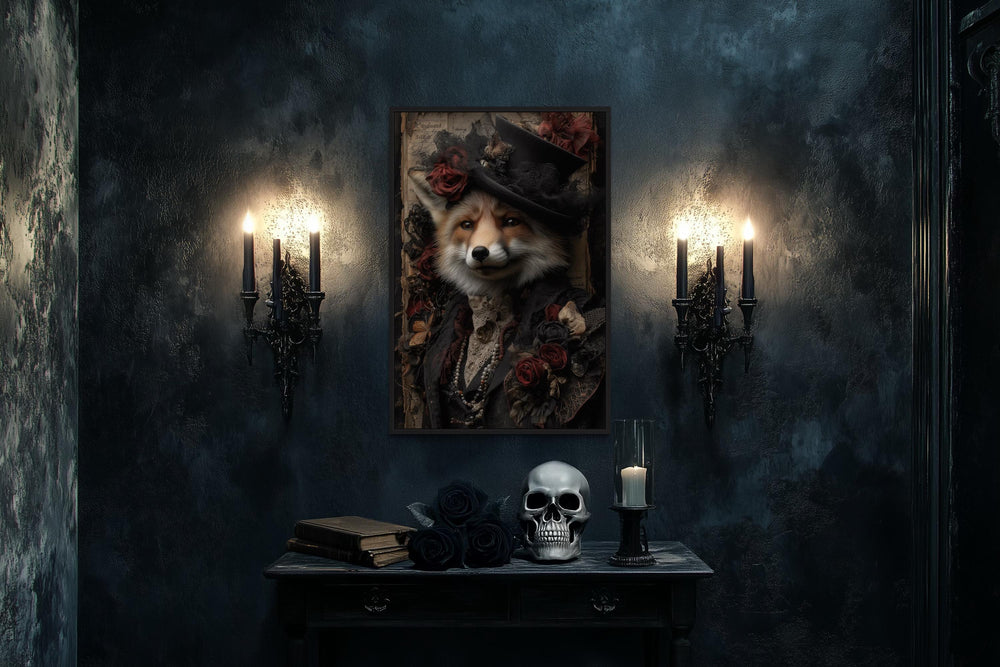 Gothic Victorian Fox Portrait Canvas Wall Art