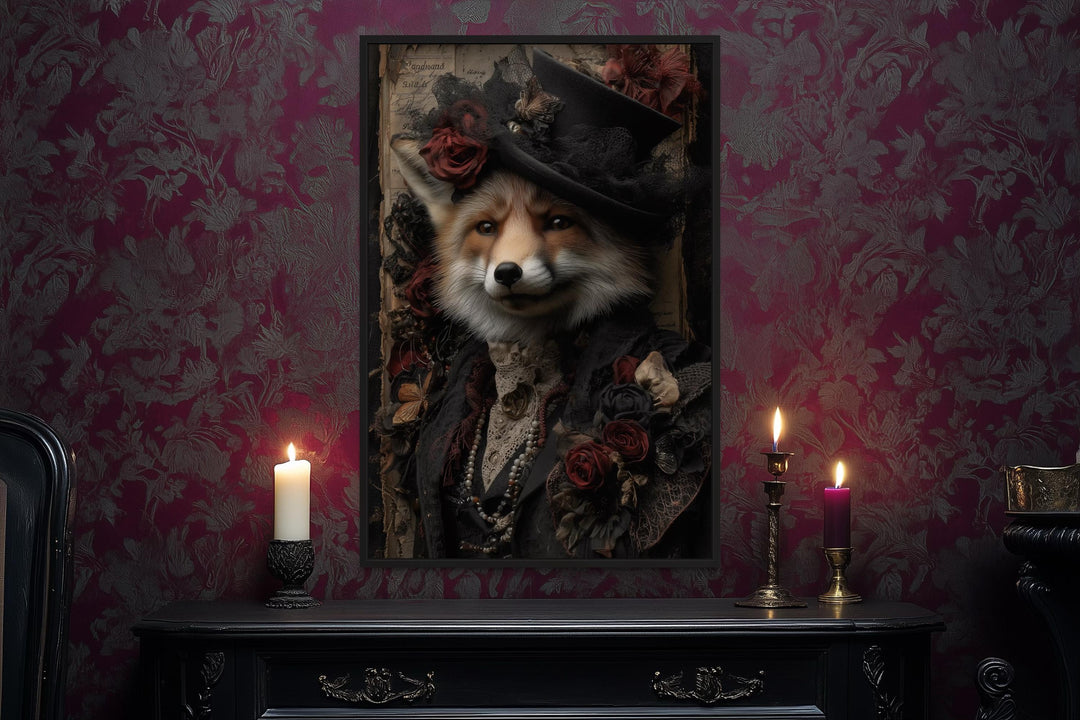 Gothic Victorian Fox Portrait Canvas Wall Art