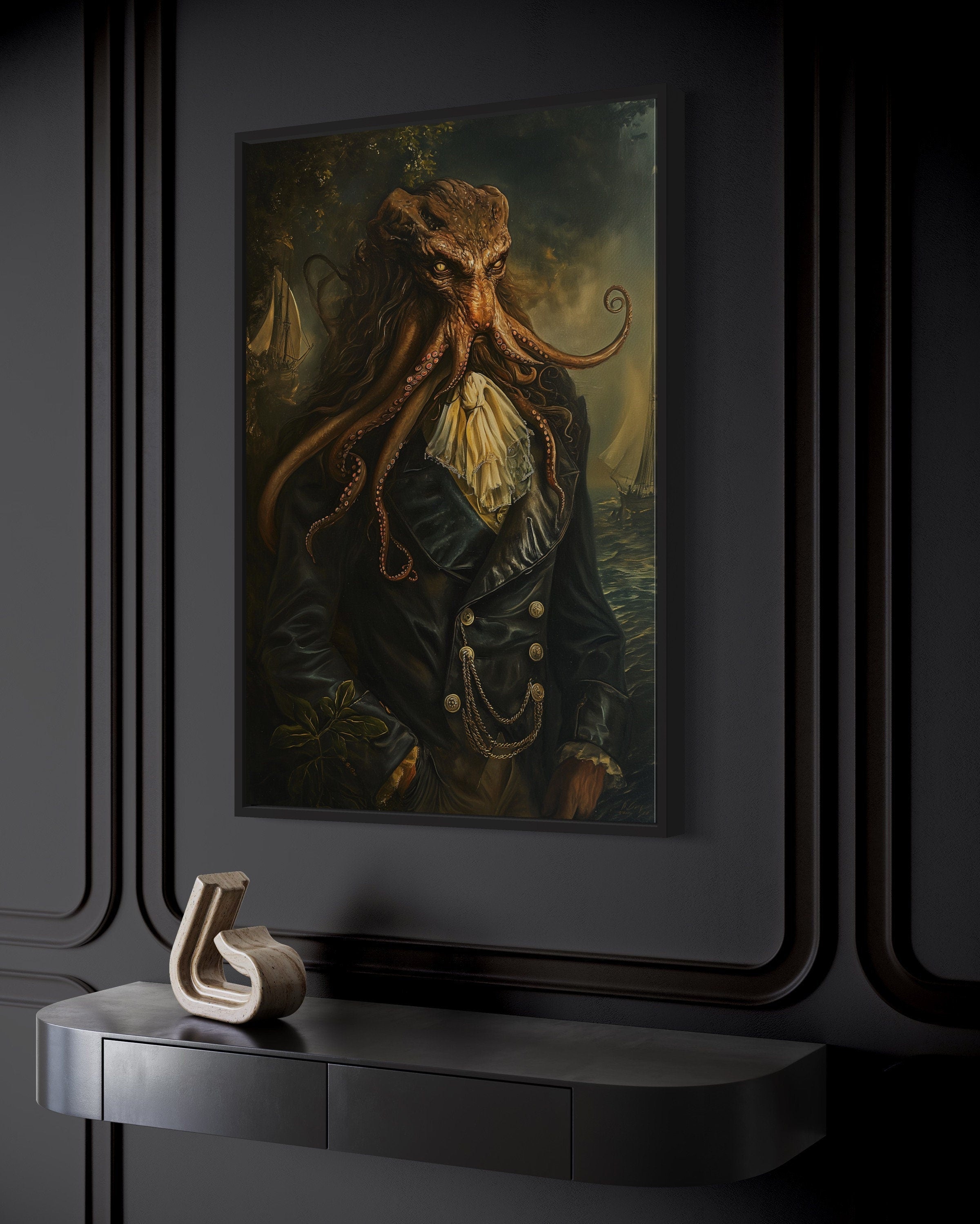 Gothic Victorian Kraken Canvas Art | Dark Academia Wall Decor