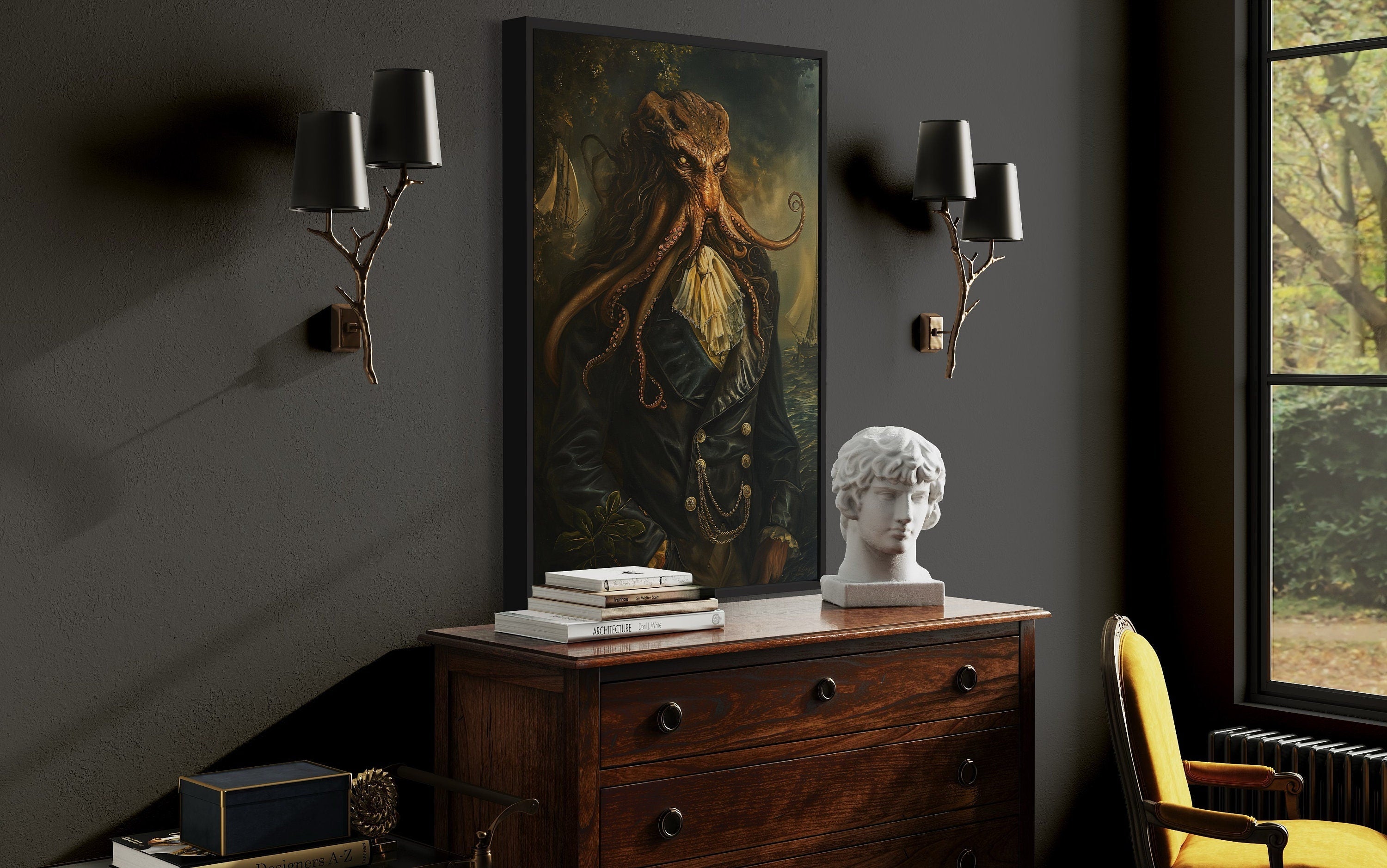 Gothic Victorian Kraken Canvas Art | Dark Academia Wall Decor