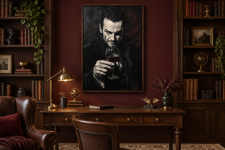 Toile murale représentant un vampire gothique avec du vin rouge 