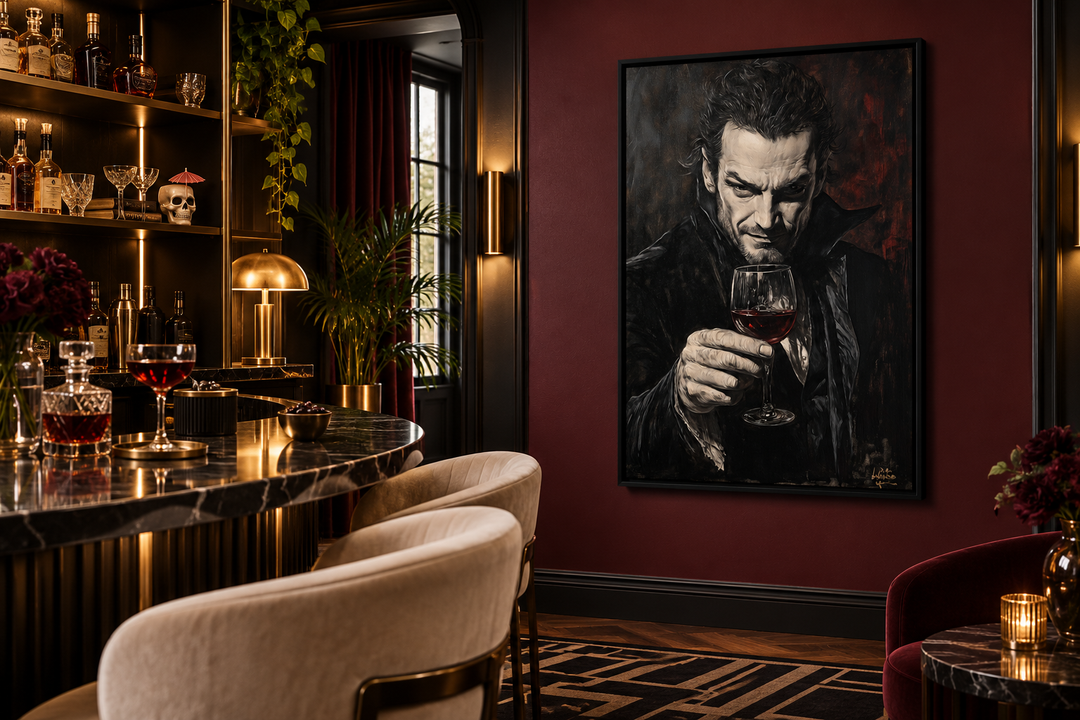Toile murale représentant un vampire gothique avec du vin rouge 