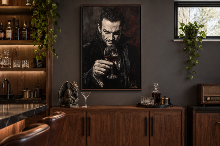 Toile murale représentant un vampire gothique avec du vin rouge 