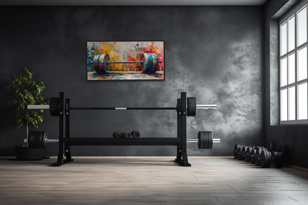 Graffiti Barbell Painting Motivational Home Gym Framed Canvas Wall Art