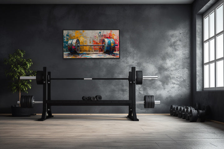 Graffiti Barbell Painting Motivational Home Gym Framed Canvas Wall Art