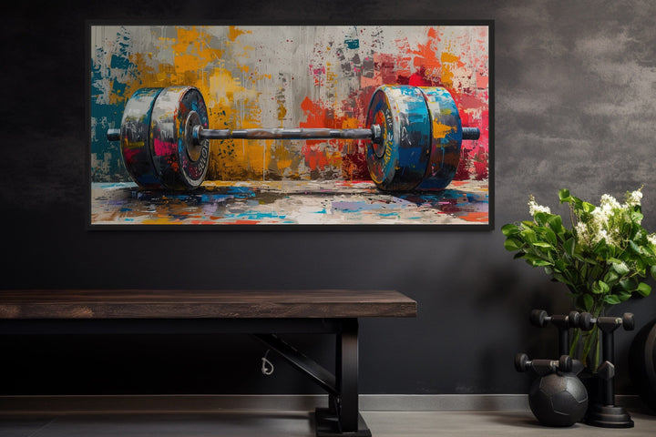 Graffiti Barbell Painting Motivational Home Gym Framed Canvas Wall Art