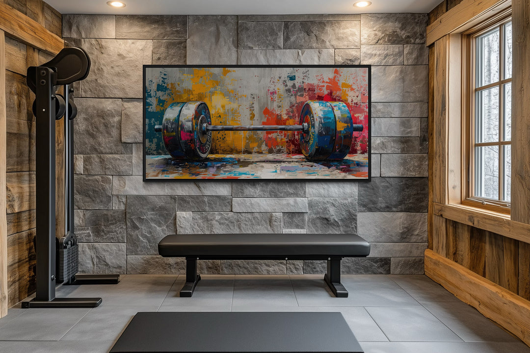 Graffiti Barbell Painting Motivational Home Gym Framed Canvas Wall Art