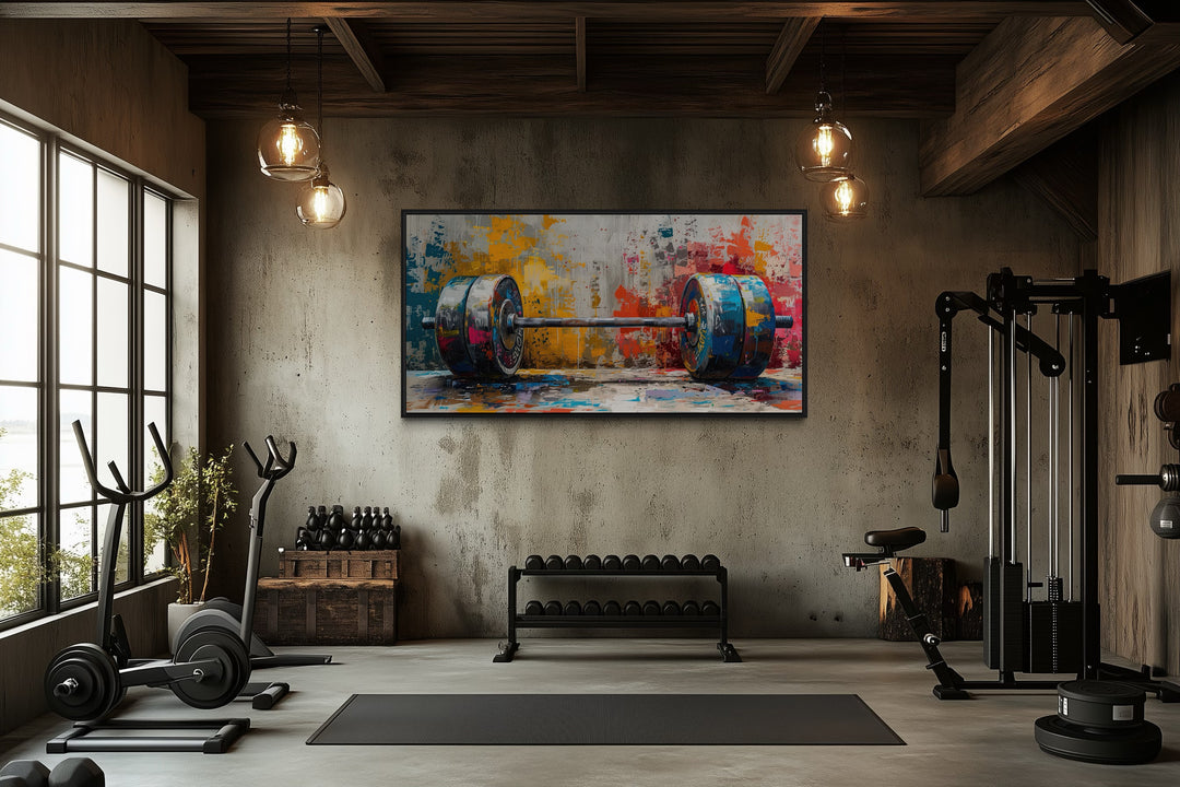 Graffiti Barbell Wall Art – Urban Fitness Painting | Motivational Gym Decor Print
