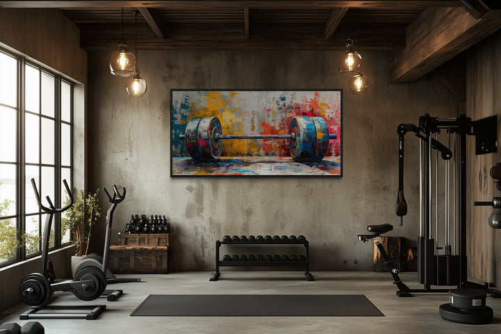 Graffiti Barbell Wall Art – Urban Fitness Painting | Motivational Gym Decor Print
