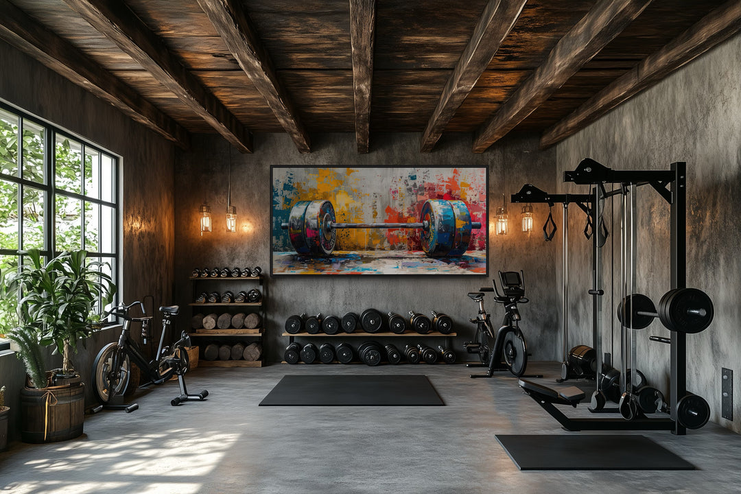 Graffiti Barbell Wall Art – Urban Fitness Painting | Motivational Gym Decor Print
