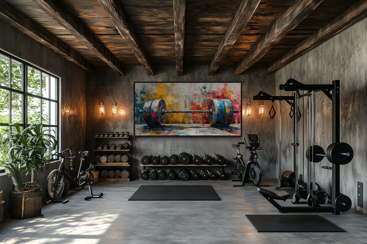 Graffiti Barbell Wall Art – Urban Fitness Painting | Motivational Gym Decor Print