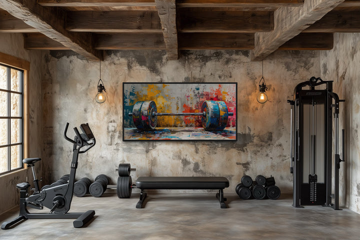 Graffiti Barbell Wall Art – Urban Fitness Painting | Motivational Gym Decor Print