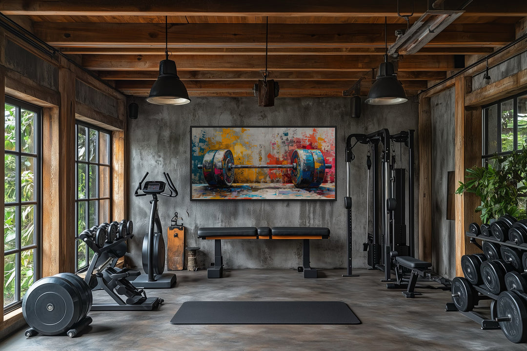 Graffiti Barbell Wall Art – Urban Fitness Painting | Motivational Gym Decor Print
