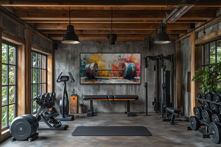 Graffiti Barbell Wall Art – Urban Fitness Painting | Motivational Gym Decor Print