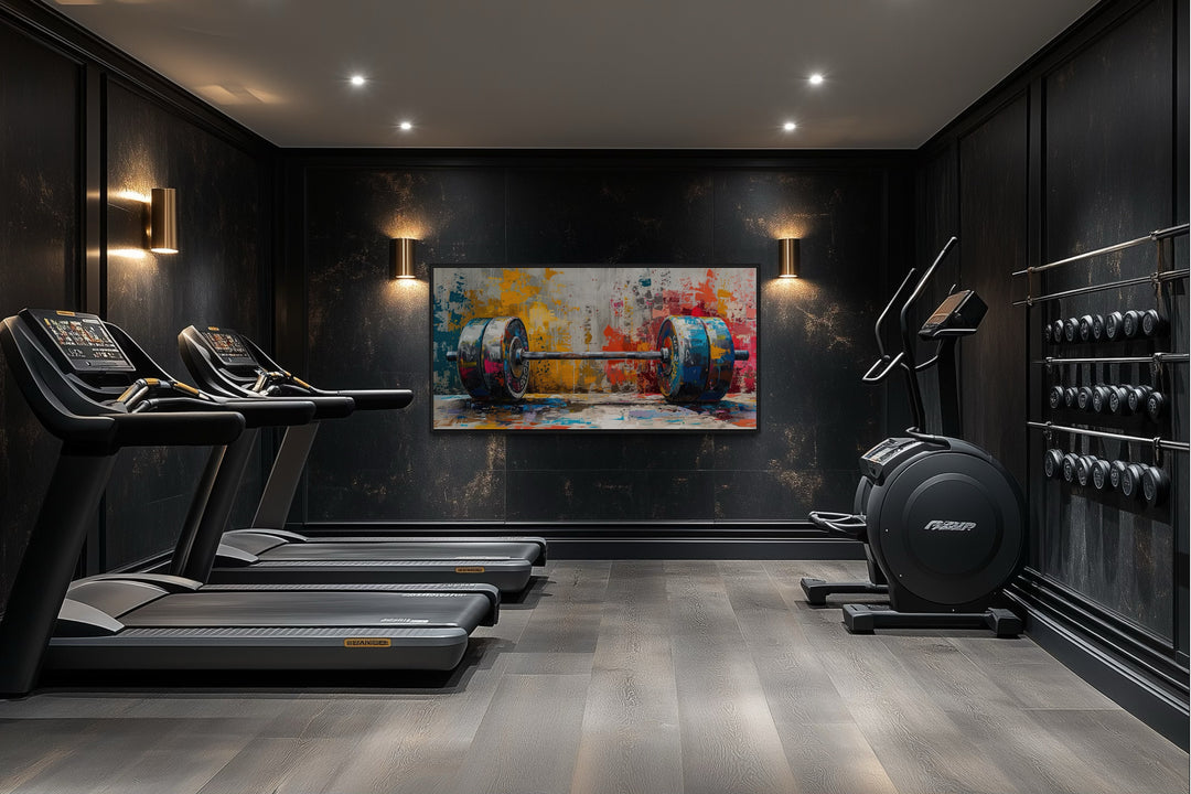 Graffiti Barbell Wall Art – Urban Fitness Painting | Motivational Gym Decor Print