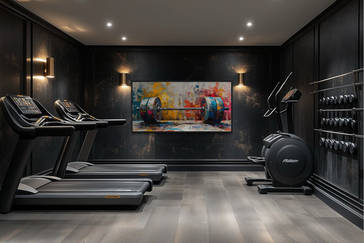 Graffiti Barbell Wall Art – Urban Fitness Painting | Motivational Gym Decor Print