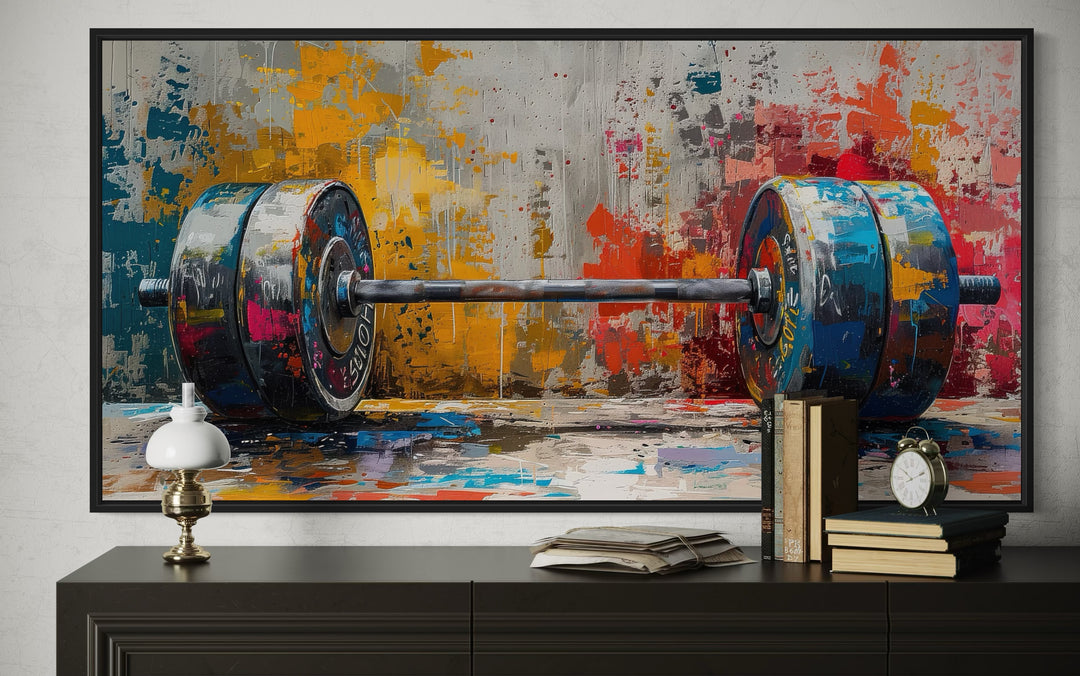 Graffiti Barbell Wall Art – Urban Fitness Painting | Motivational Gym Decor Print