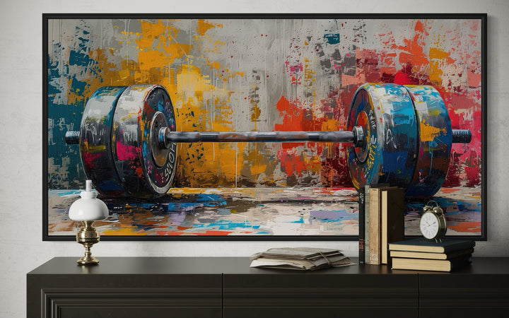 Graffiti Barbell Wall Art – Urban Fitness Painting | Motivational Gym Decor Print