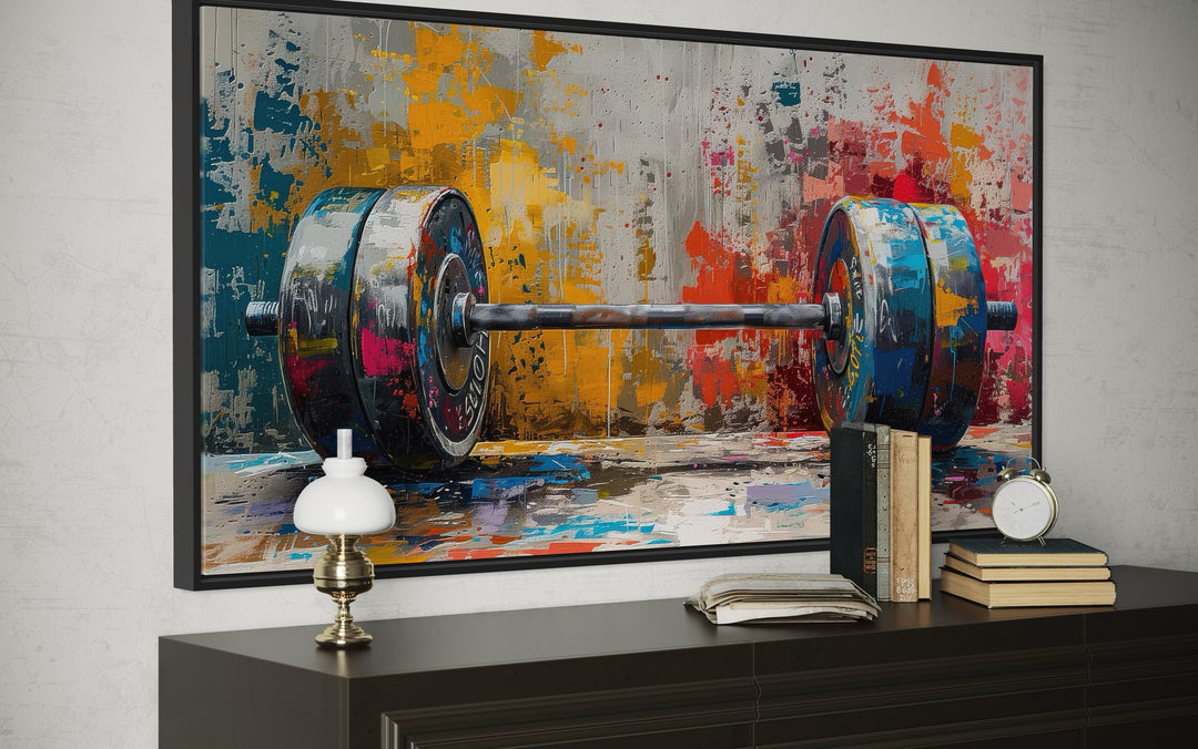 Graffiti Barbell Wall Art – Urban Fitness Painting | Motivational Gym Decor Print