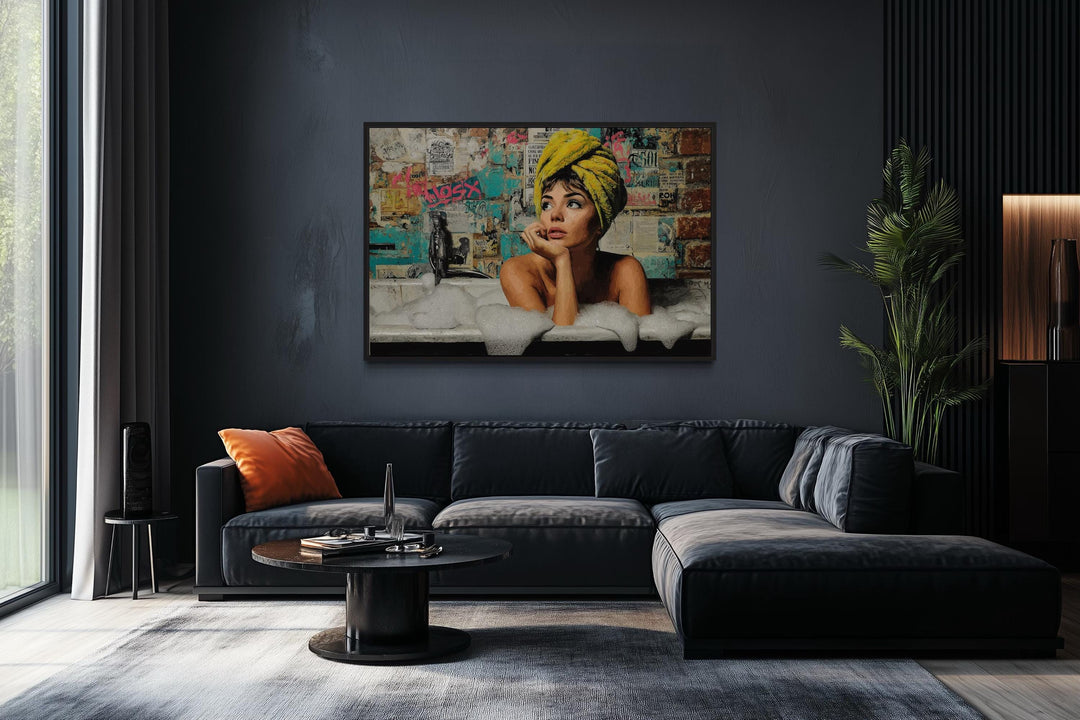Graffiti Bathtub Girl Wall Art - Pop Art Canvas Print for Bathroom Decor