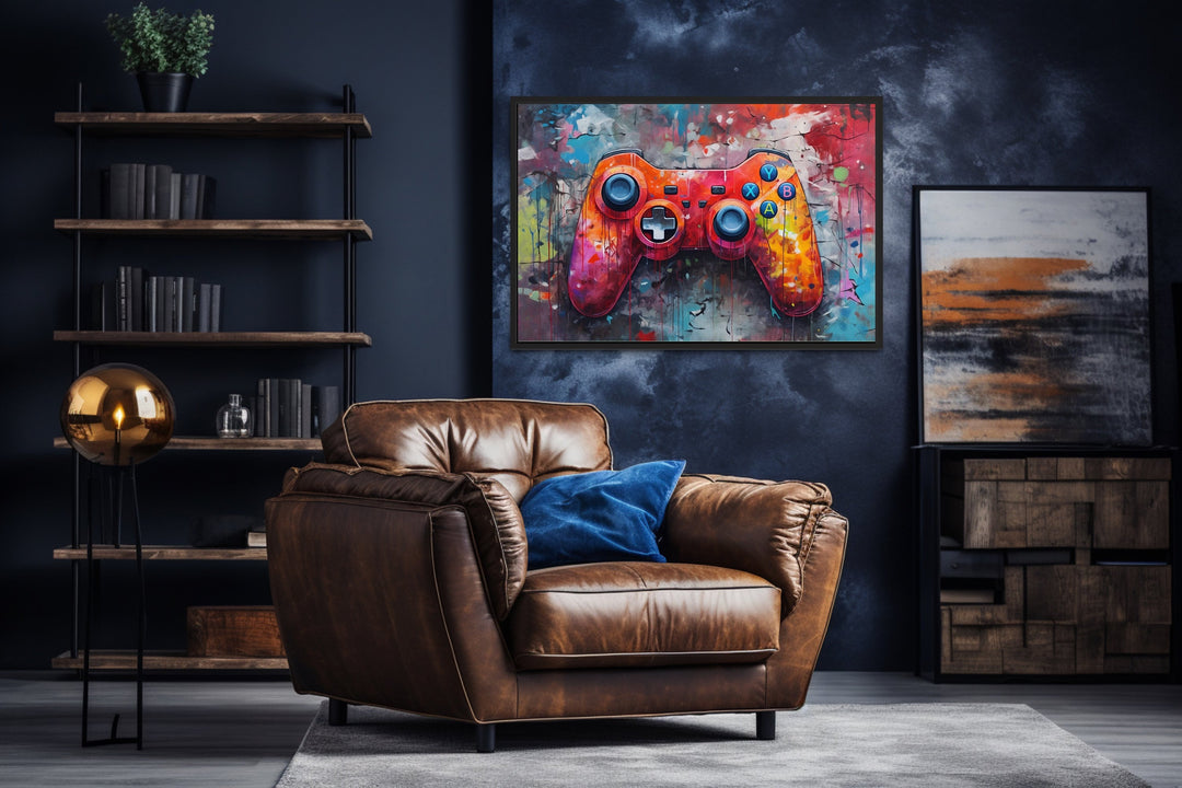 Graffiti Painting Of Game Controller Framed Canvas Wall Art