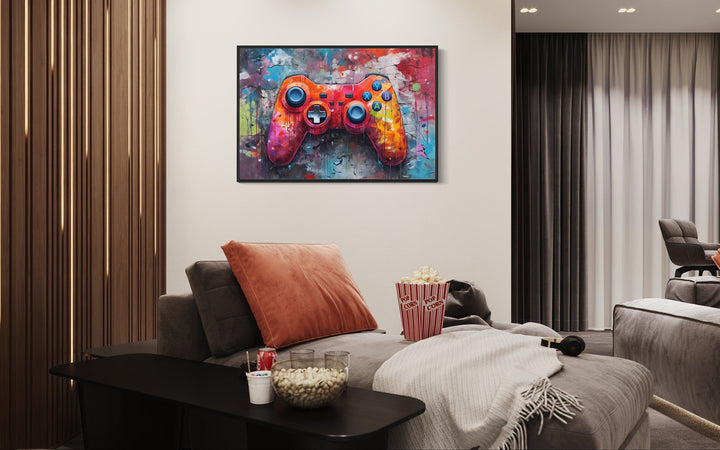 Graffiti Painting Of Game Controller Framed Canvas Wall Art