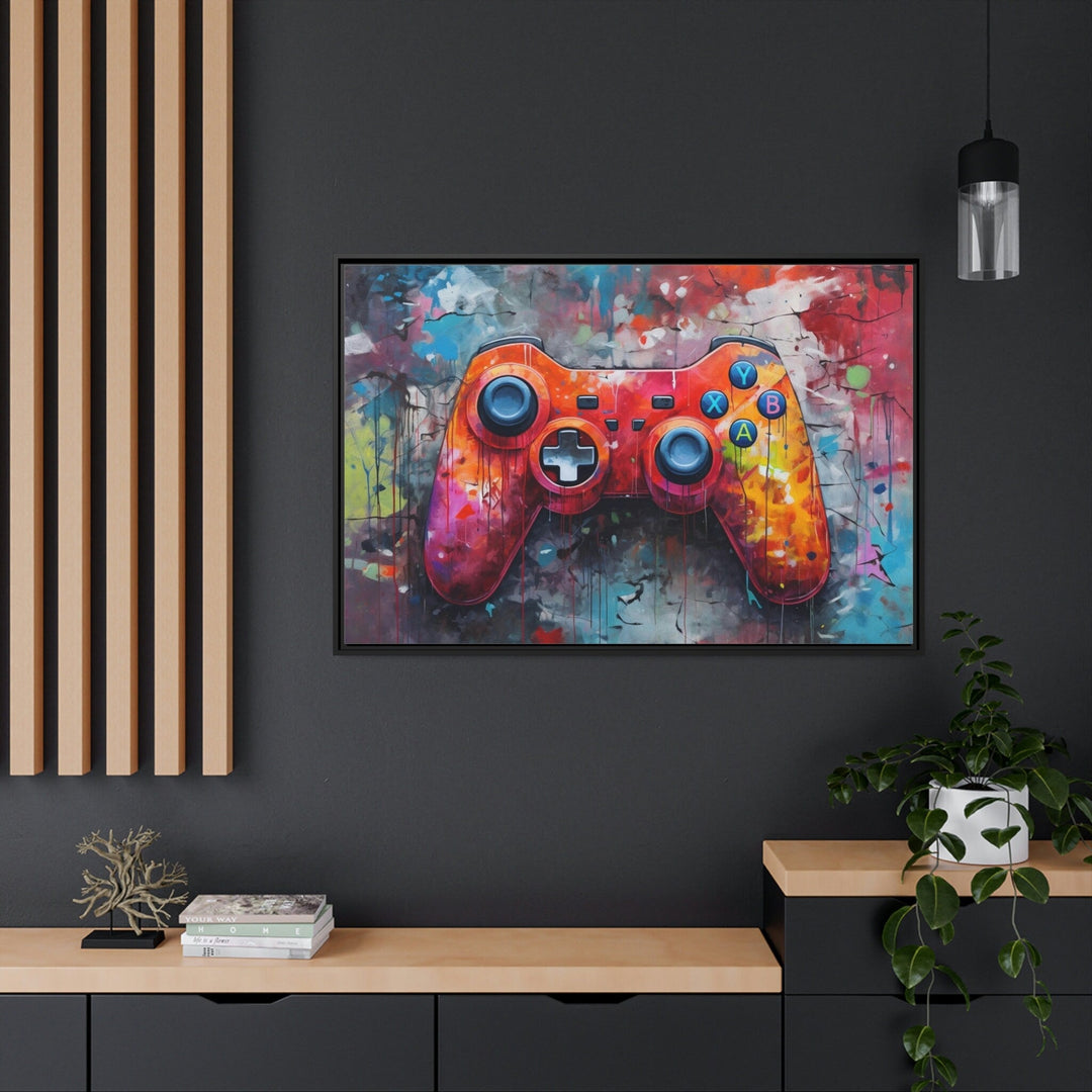 Graffiti Painting Of Game Controller Framed Canvas Wall Art