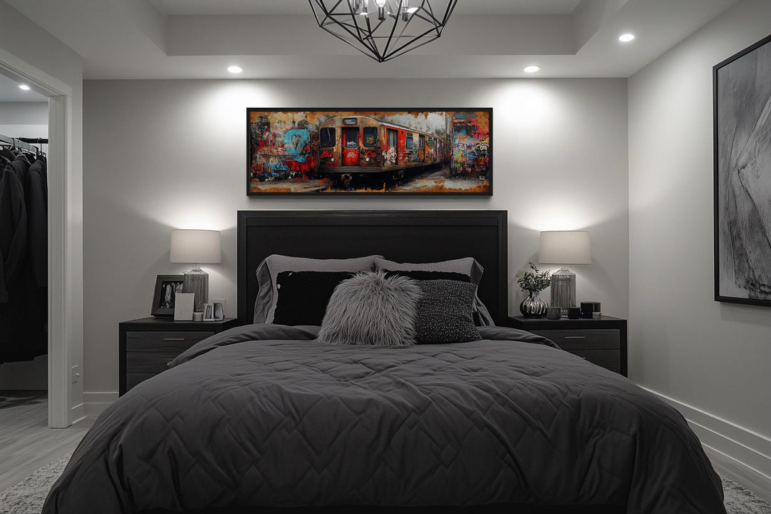 Graffiti Subway Train Long Horizontal Canvas for Men's Bedroom or Office