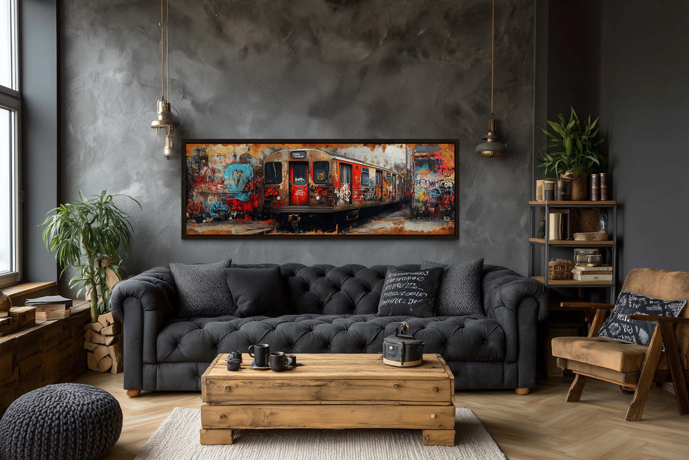 Graffiti Subway Train Long Horizontal Canvas for Men's Bedroom or Office