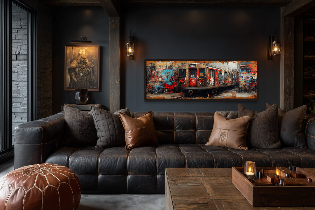 Graffiti Subway Train Long Horizontal Canvas for Men's Bedroom or Office