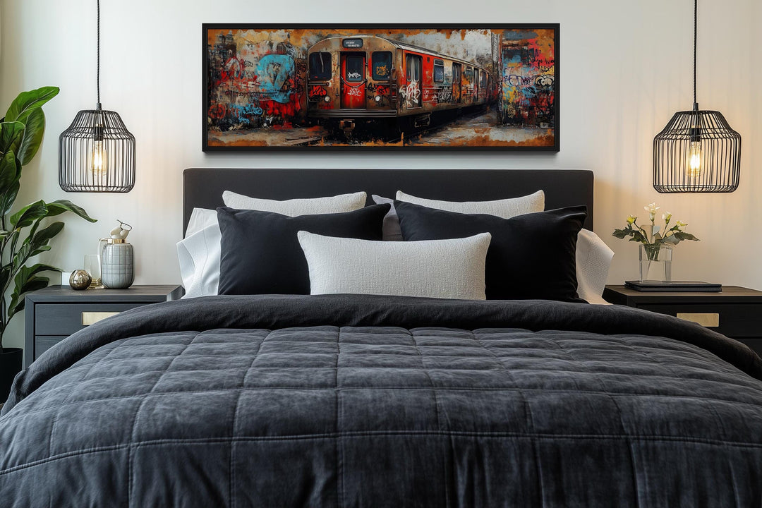 Graffiti Subway Train Long Horizontal Canvas for Men's Bedroom or Office