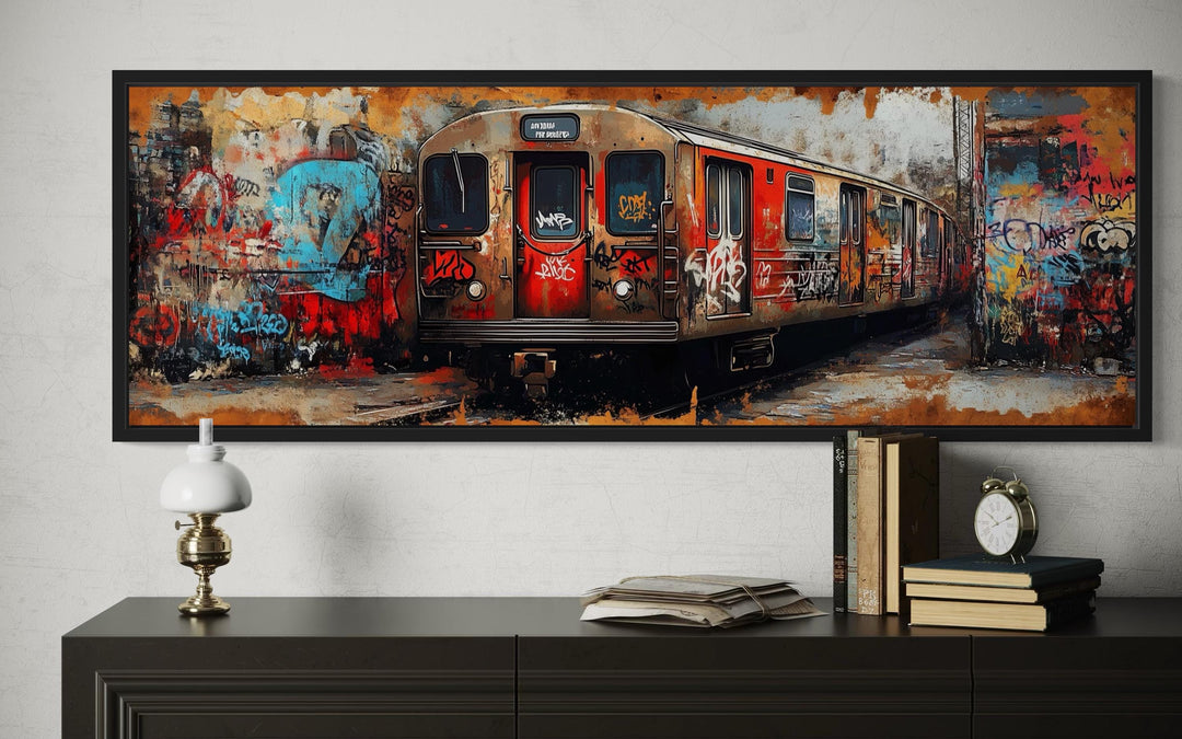 Graffiti Subway Train Long Horizontal Canvas for Men's Bedroom or Office