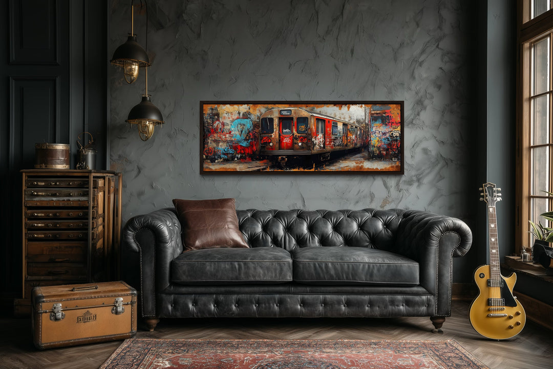 Graffiti Subway Train Long Horizontal Canvas for Men's Bedroom or Office