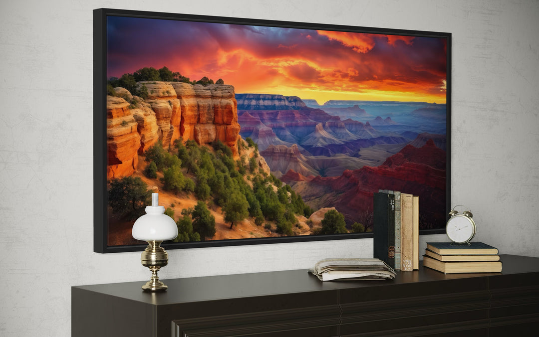 Grand Canyon Wall Art - Framed Sunset Canvas Print with Vibrant Colors